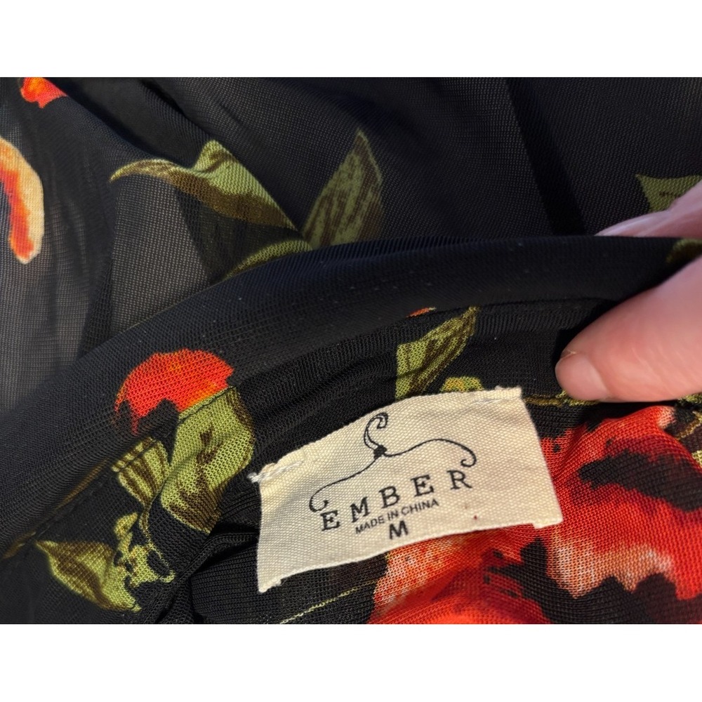 Ember Sheer Duster Cardigan Red Black Floral Romantic Dark Boho Medium - Picture 5 of 7